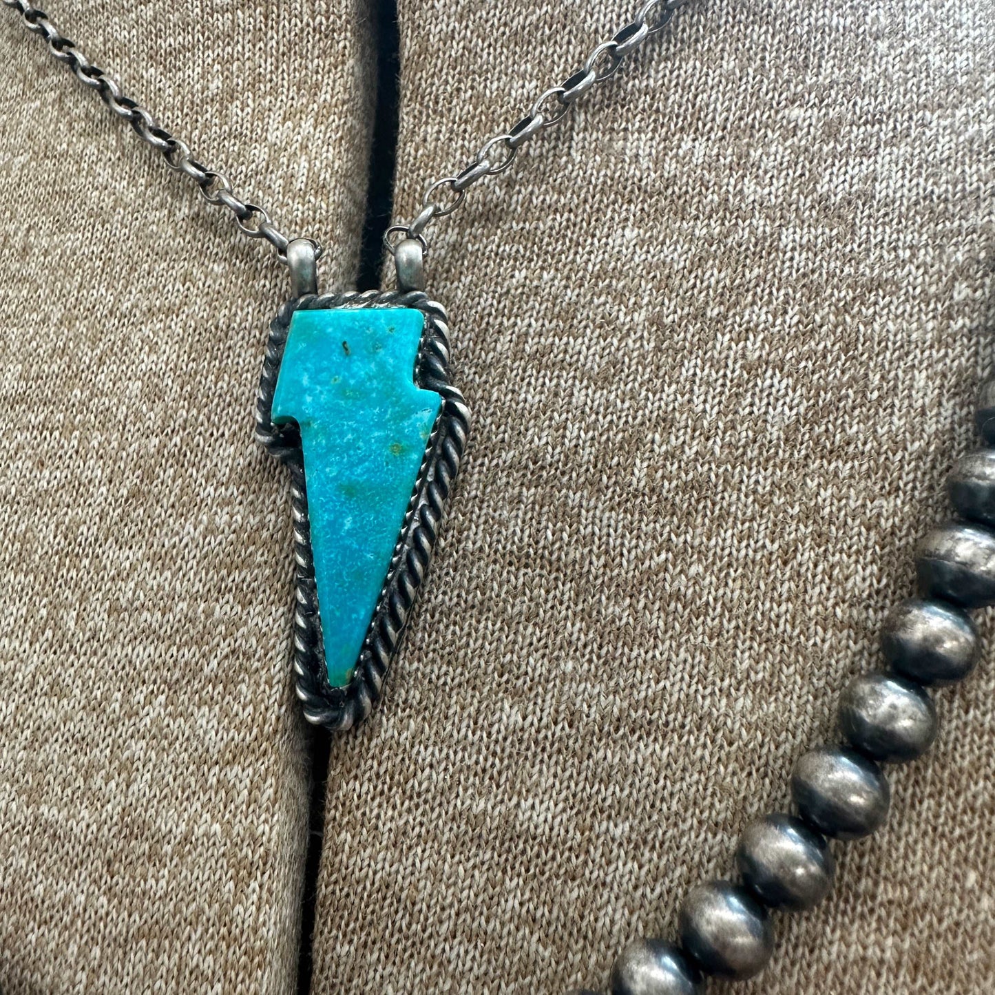 Navajo Sterling Silver Kingman Turquoise Bolt Necklace - High Voltage Ranch