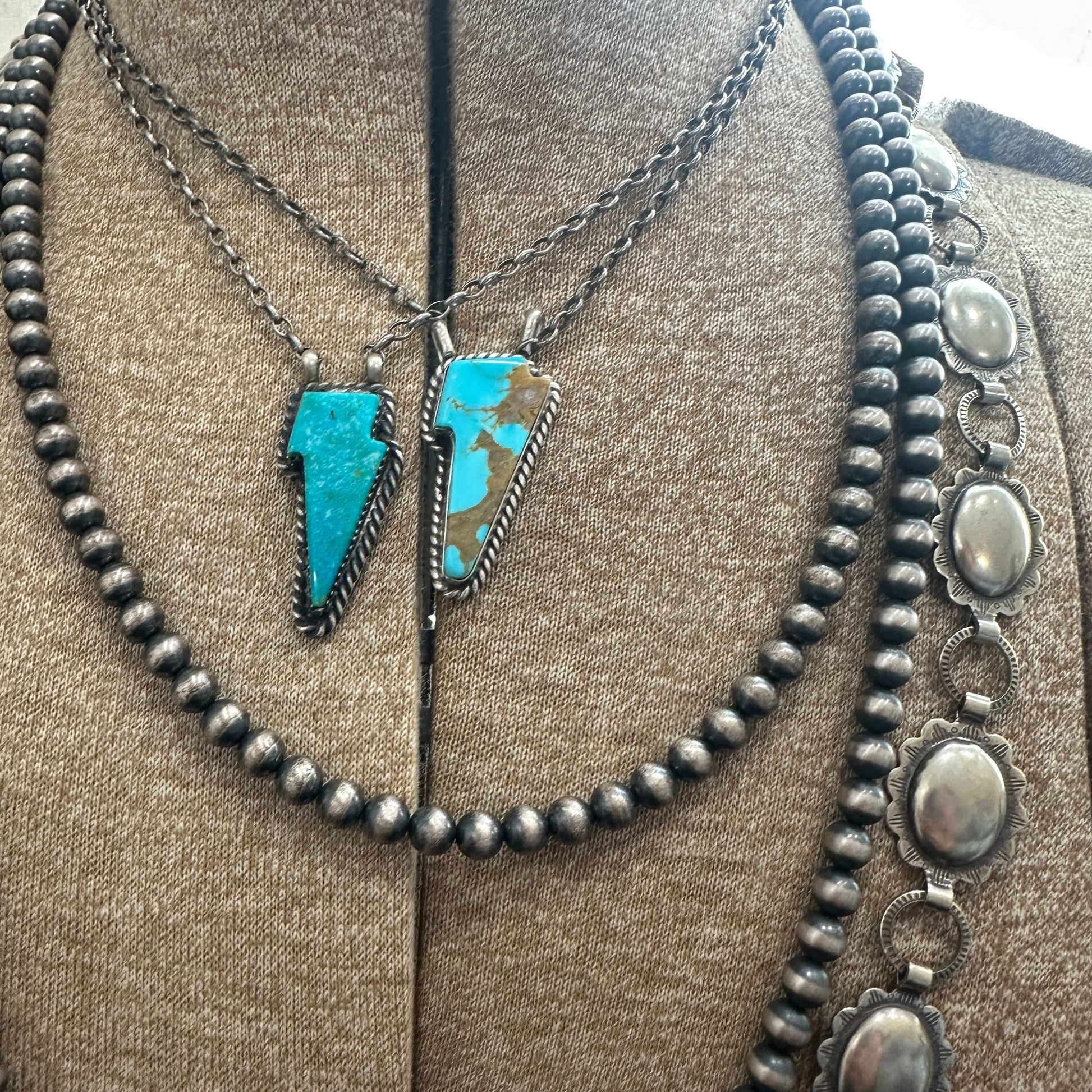 Navajo Sterling Silver Kingman Turquoise Bolt Necklace - High Voltage Ranch