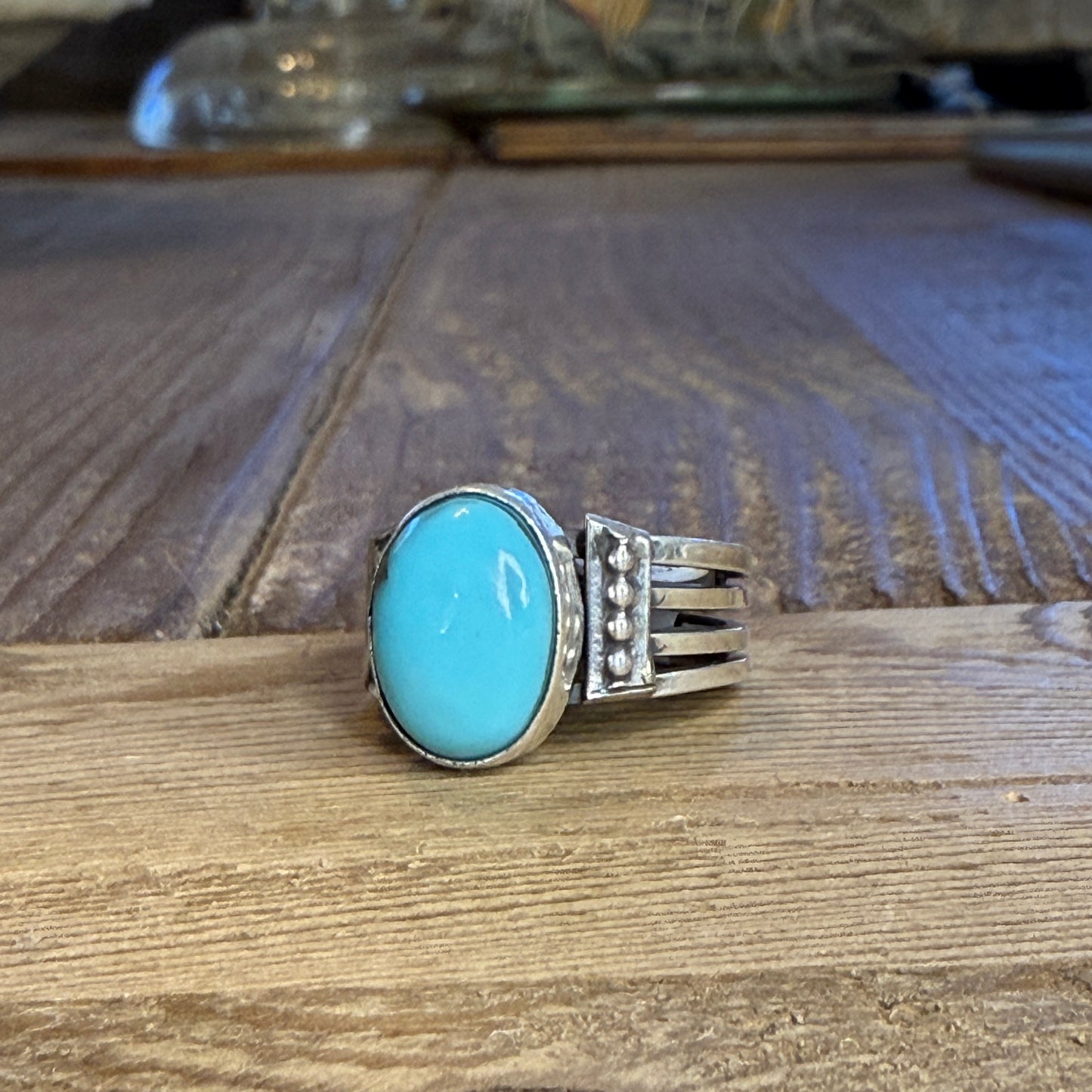 Size 8 Navajo Sterling Silver Turquoise Ring with Thick Band