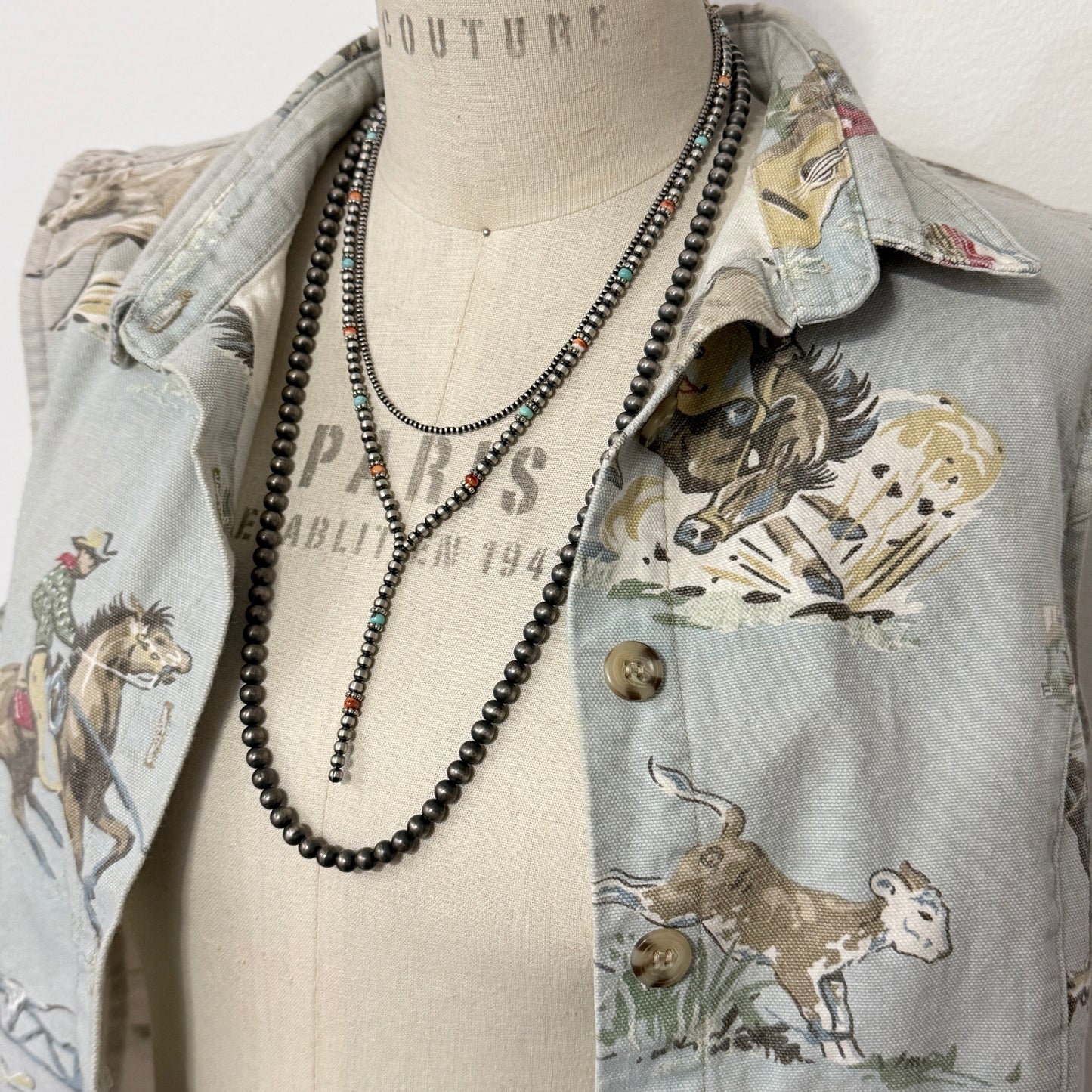 Desert Pearl Lariat Necklace with Turquoise and Spiny Oyster