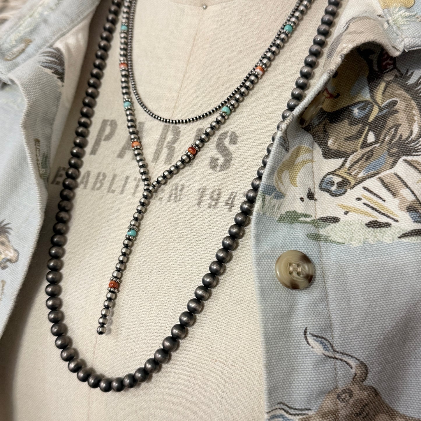 Desert Pearl Lariat Necklace with Turquoise and Spiny Oyster