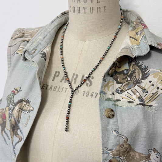 Desert Pearl Lariat Necklace with Turquoise and Spiny Oyster