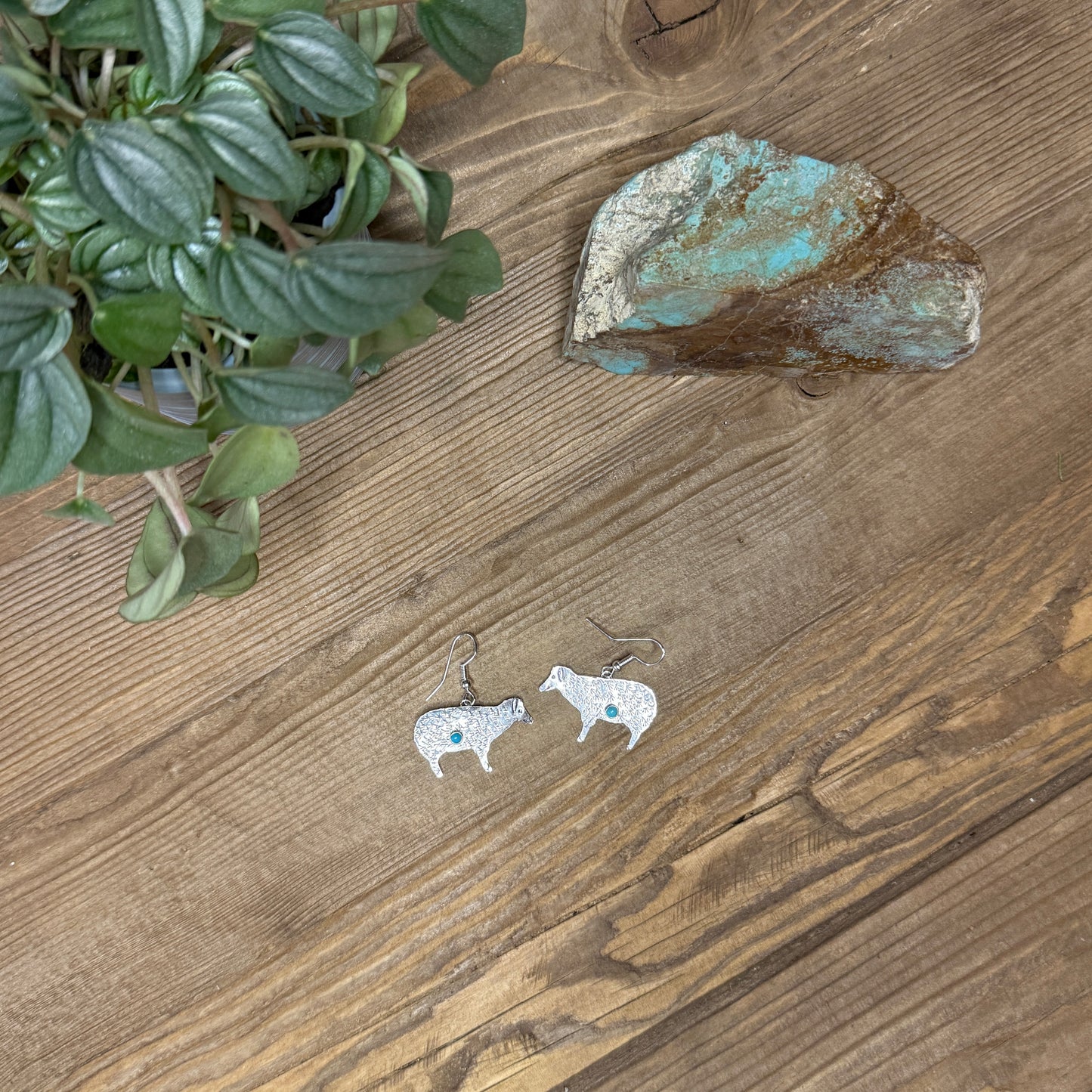 Sterling Silver Sheep Earrings with Kingman Turquoise