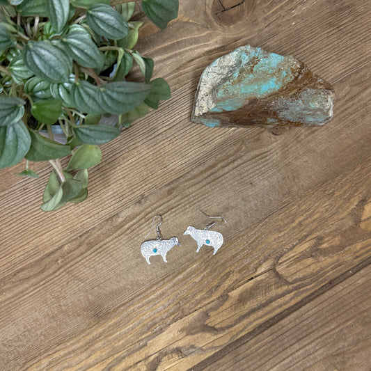 Sterling Silver Sheep Earrings with Kingman Turquoise