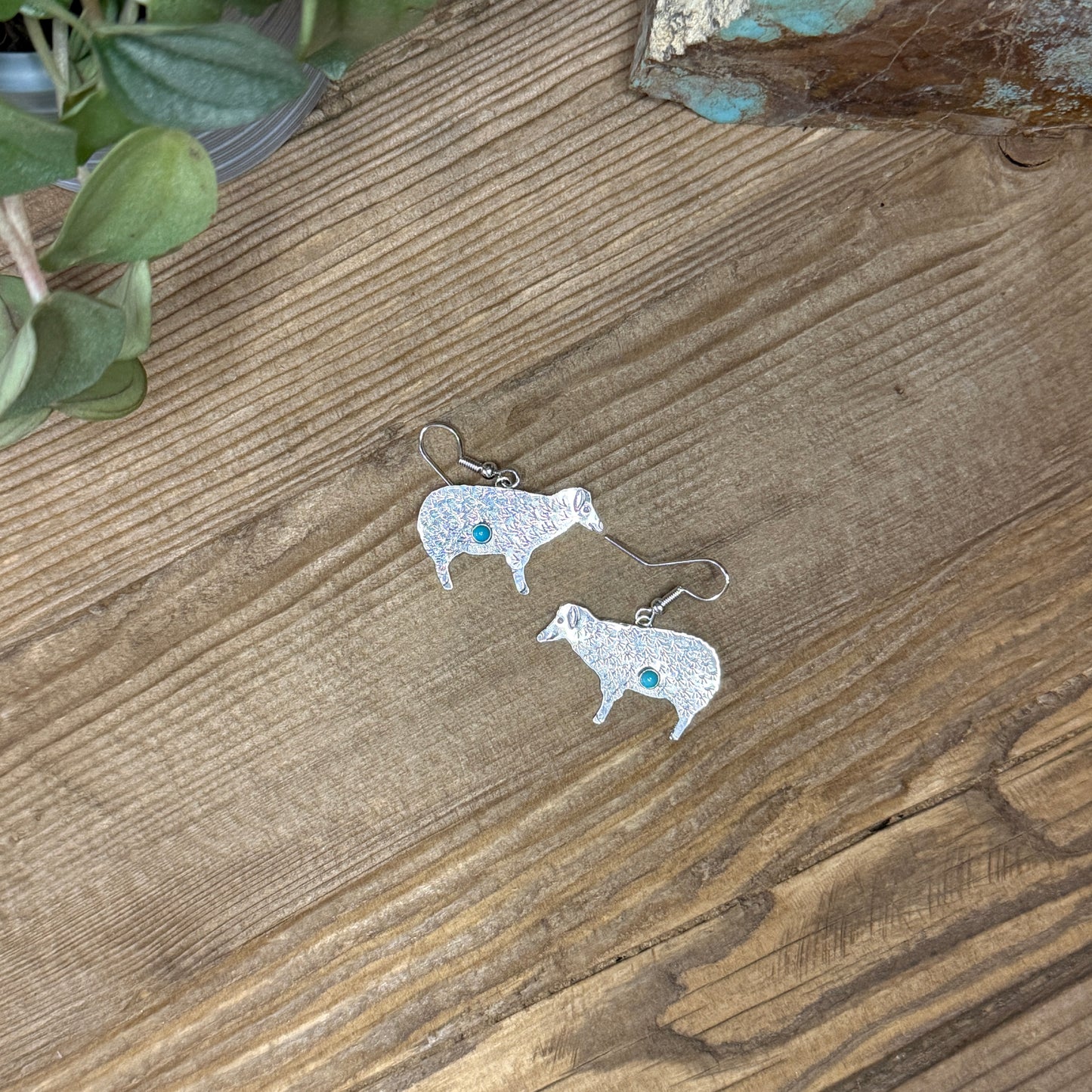 Sterling Silver Sheep Earrings with Kingman Turquoise