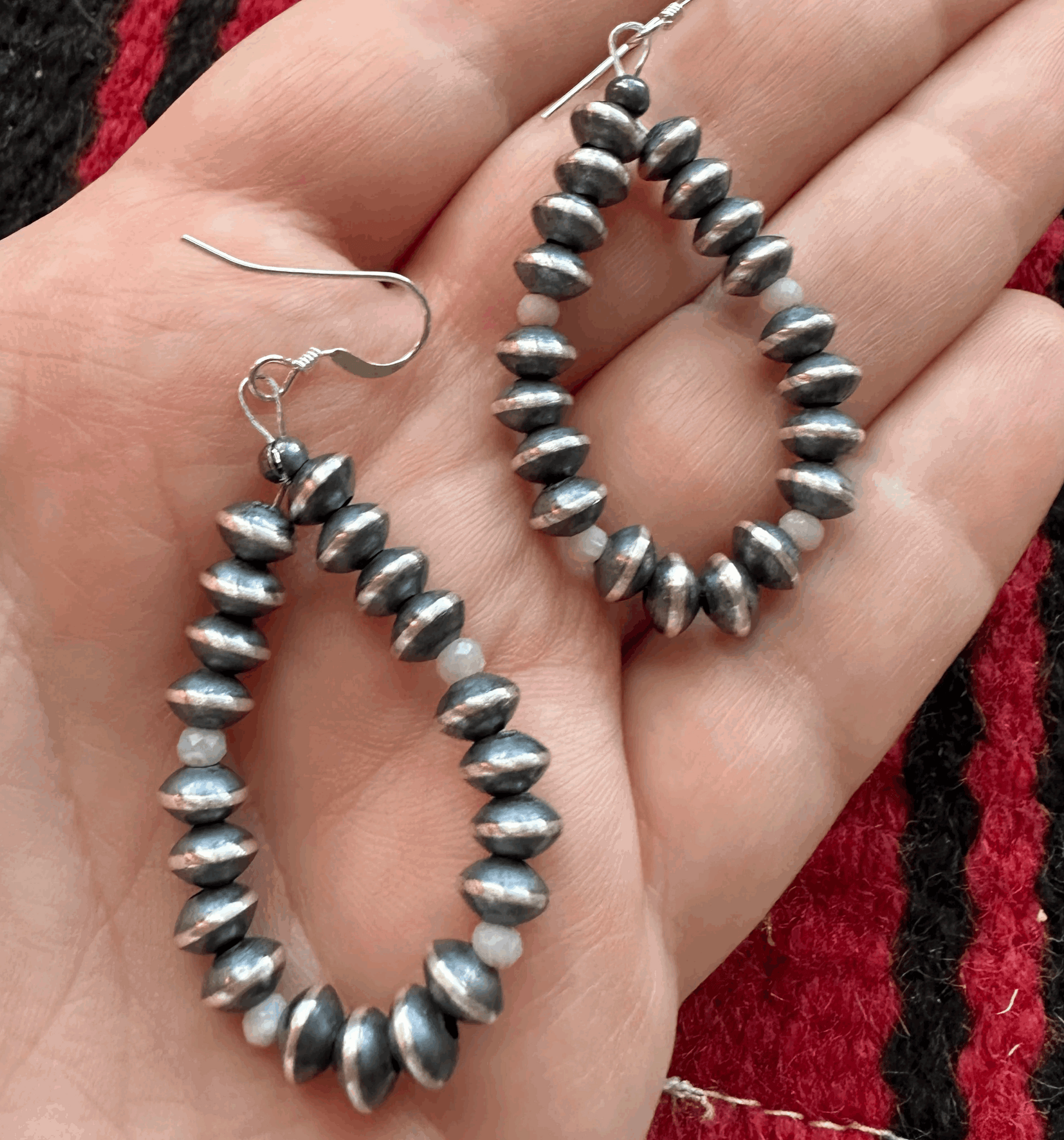 Sterling Silver Navajo Saucer Pearl Beaded Teardrop Earrings