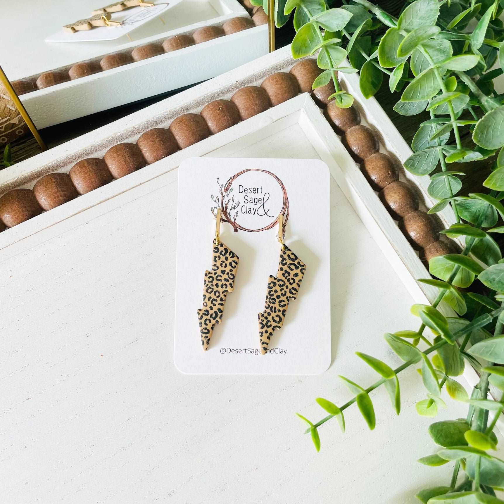 Western Clay Leopard Print Lightning Bolt Earring - High Voltage Ranch