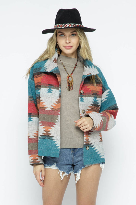 Soft Comfy Lightweight Aztec Pattern Jacket - High Voltage Ranch