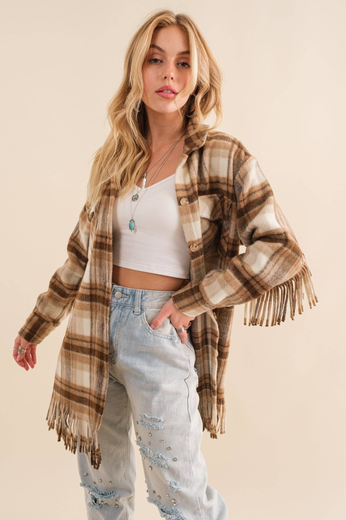 Flannel Rancher Jacket Brown Plaid Fringe Flannel Jacket – High Voltage Ranch