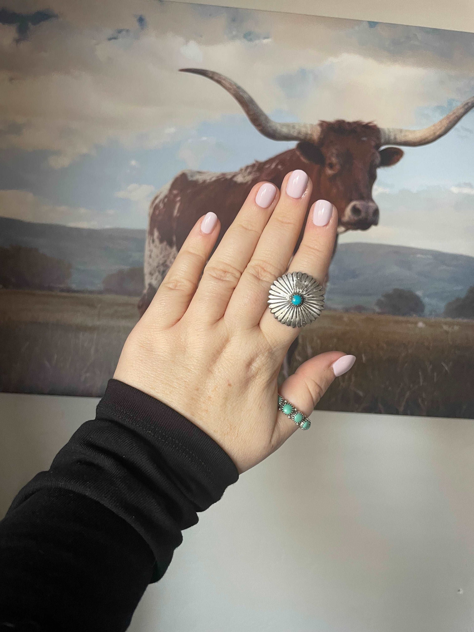 Navajo Turquoise And Sterling Silver Flower Ring