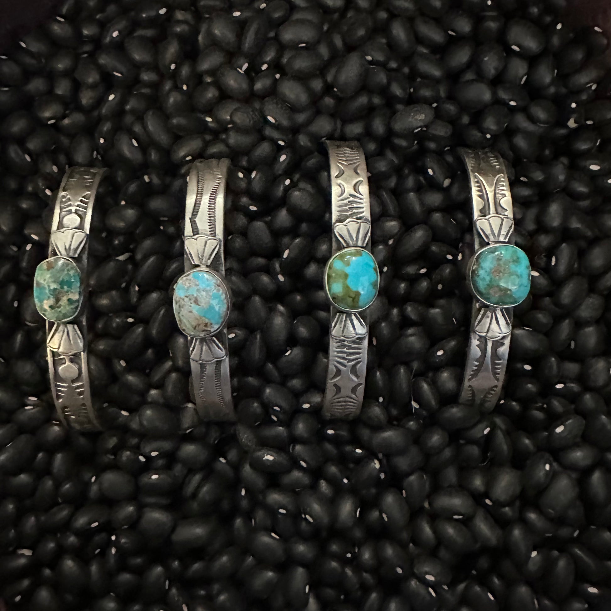 Thick Navajo Hand Stamped Cuff with Kingman Turquoise High Voltage Ranch