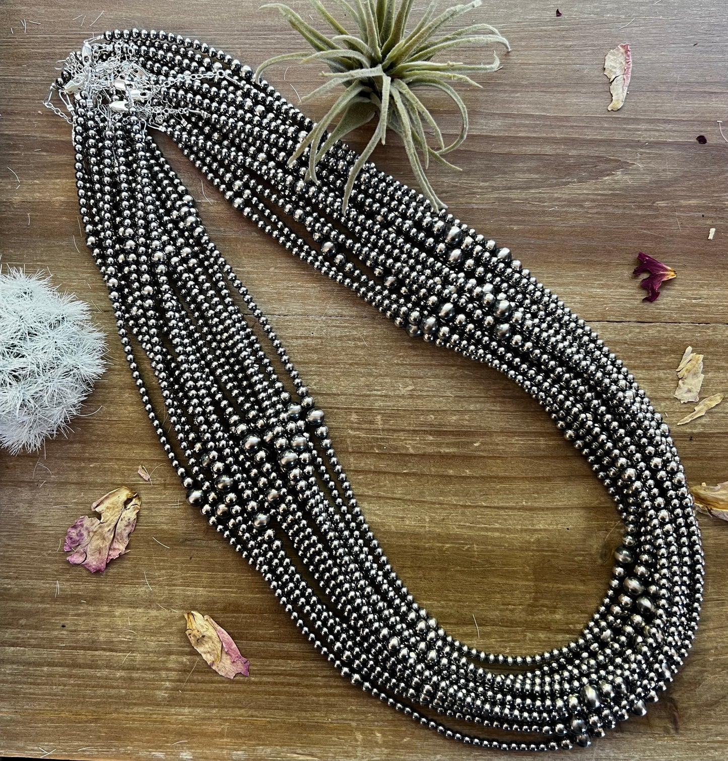 Graduated Sterling Silver Pearl Necklace - 28”