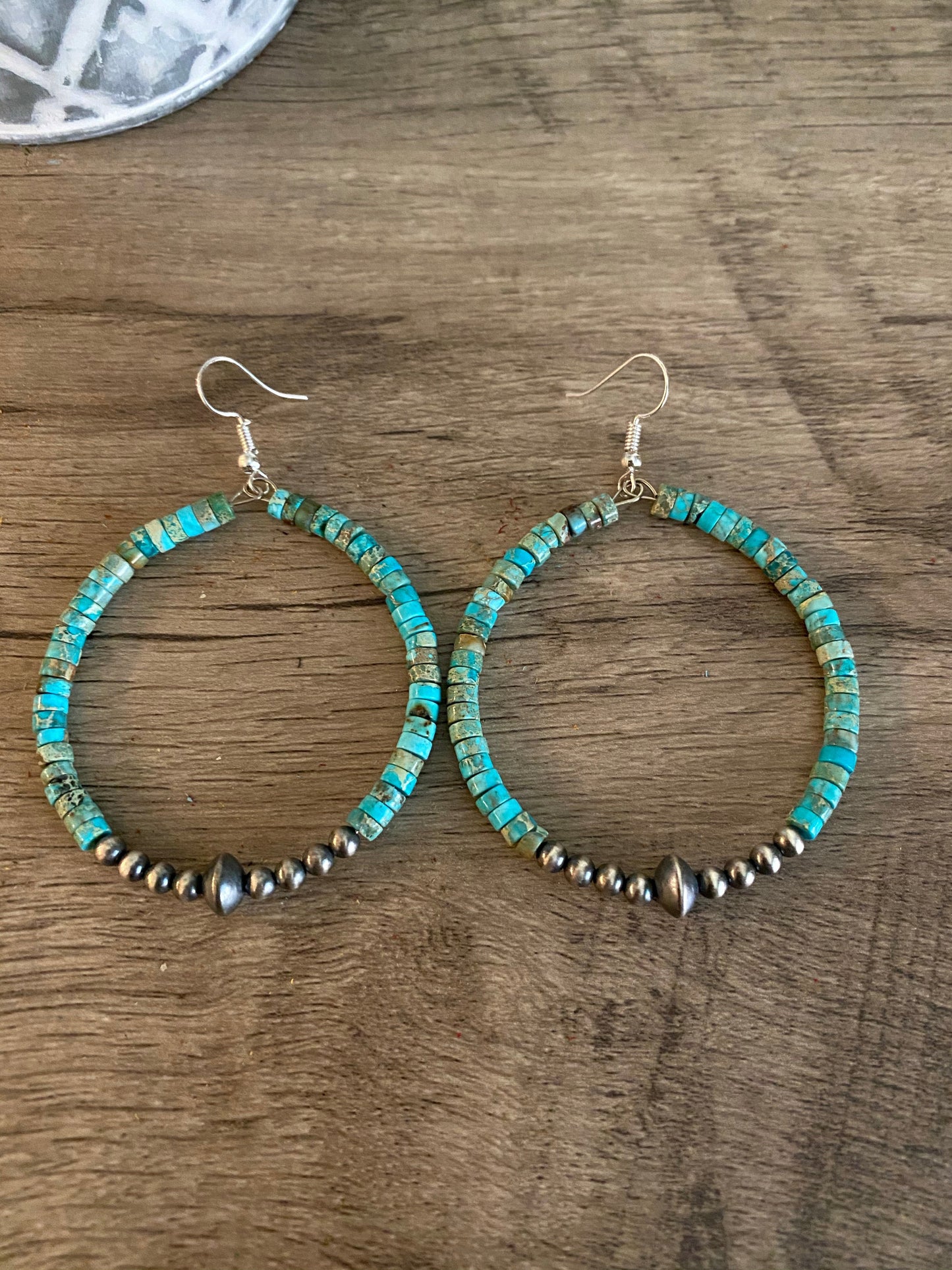 Sterling Silver Desert Pearl & Variscite Hoop Earrings