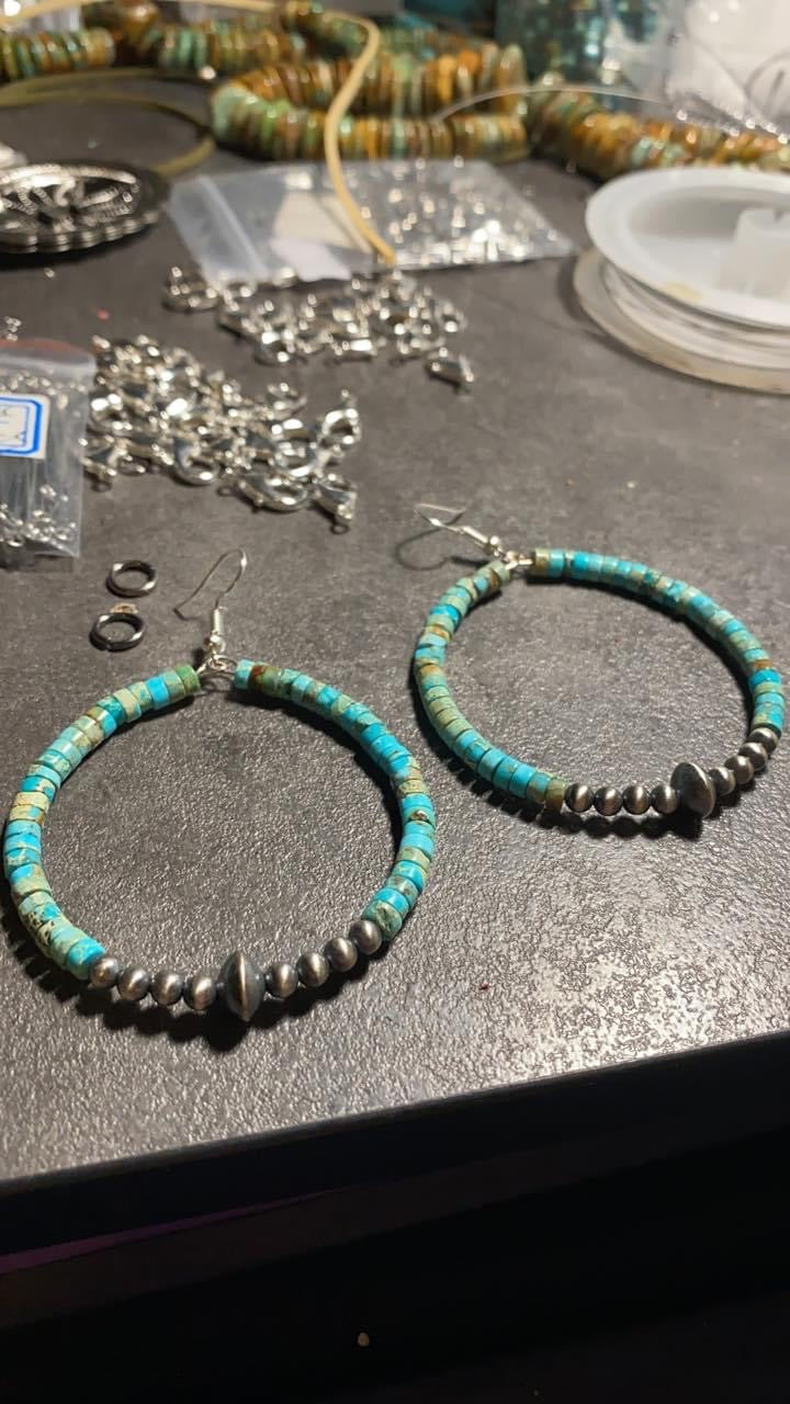 Sterling Silver Desert Pearl & Variscite Hoop Earrings