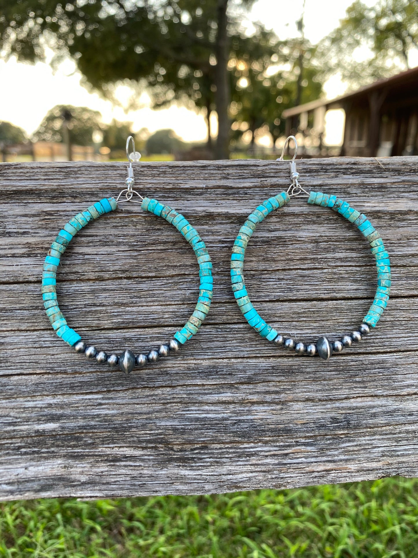 Sterling Silver Desert Pearl & Variscite Hoop Earrings