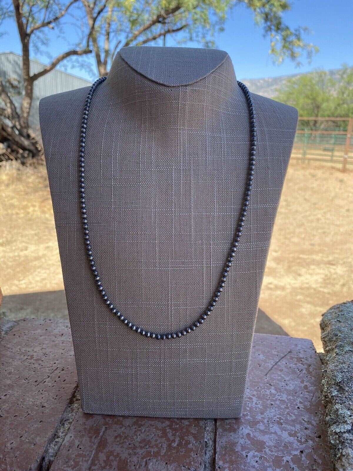 4mm Sterling Silver Navajo Pearl Style Beaded Necklace Nizhoni Traders LLC