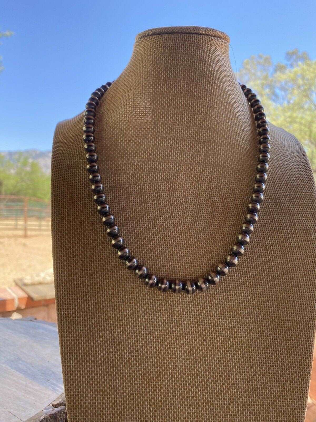 8mm Sterling Silver Navajo Pearl Style Beaded Necklace Nizhoni Traders LLC