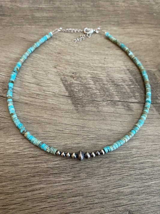 Sterling Silver Pearls and Variscite Necklace - 14”