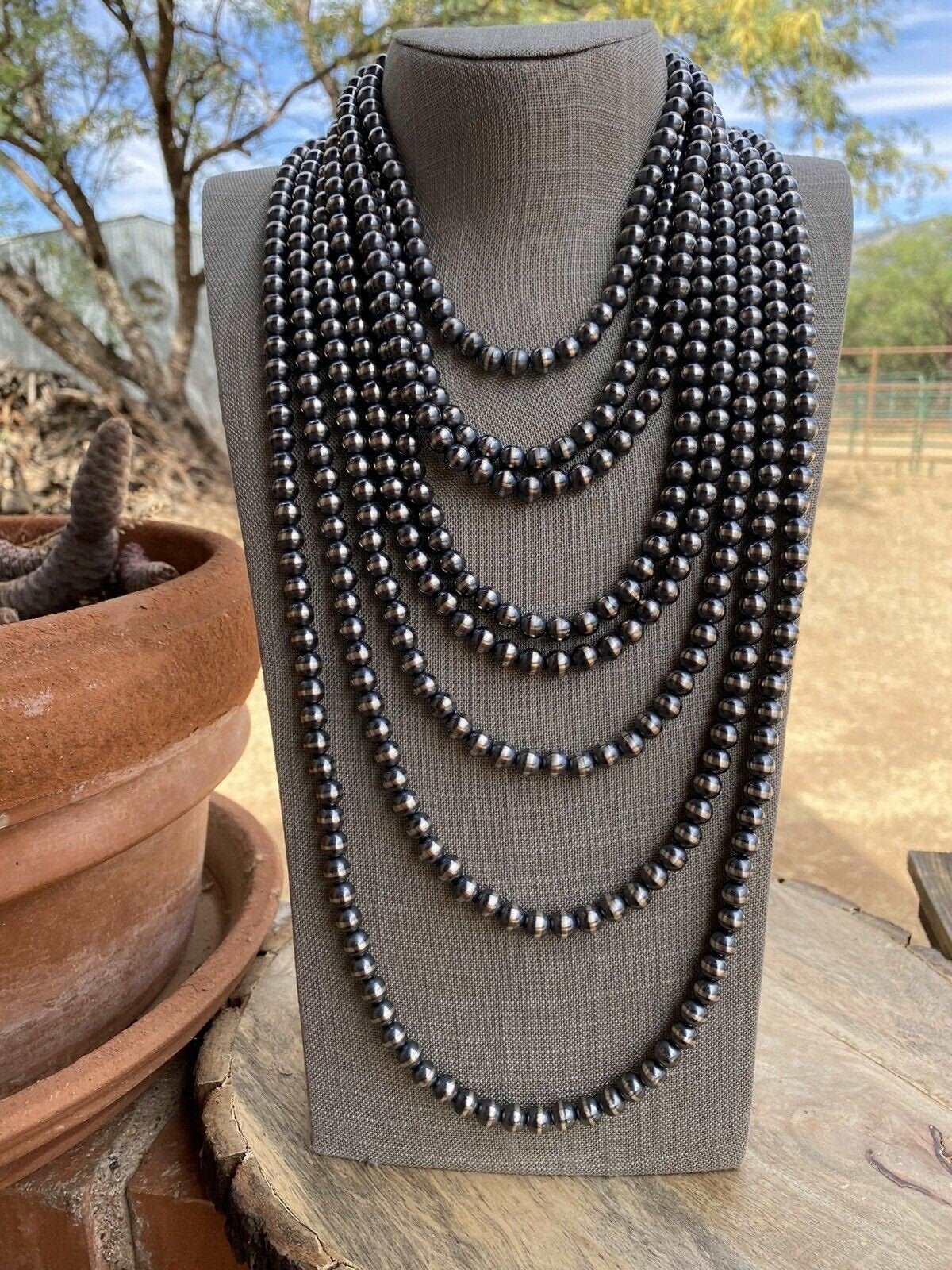 8mm Sterling Silver Navajo Pearl Style Beaded Necklace Nizhoni Traders LLC