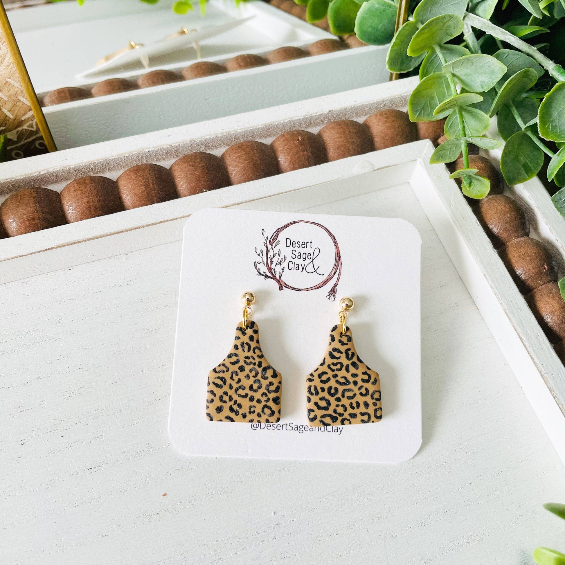 Western Cow Tag Leopard Print Earrings - High Voltage Ranch