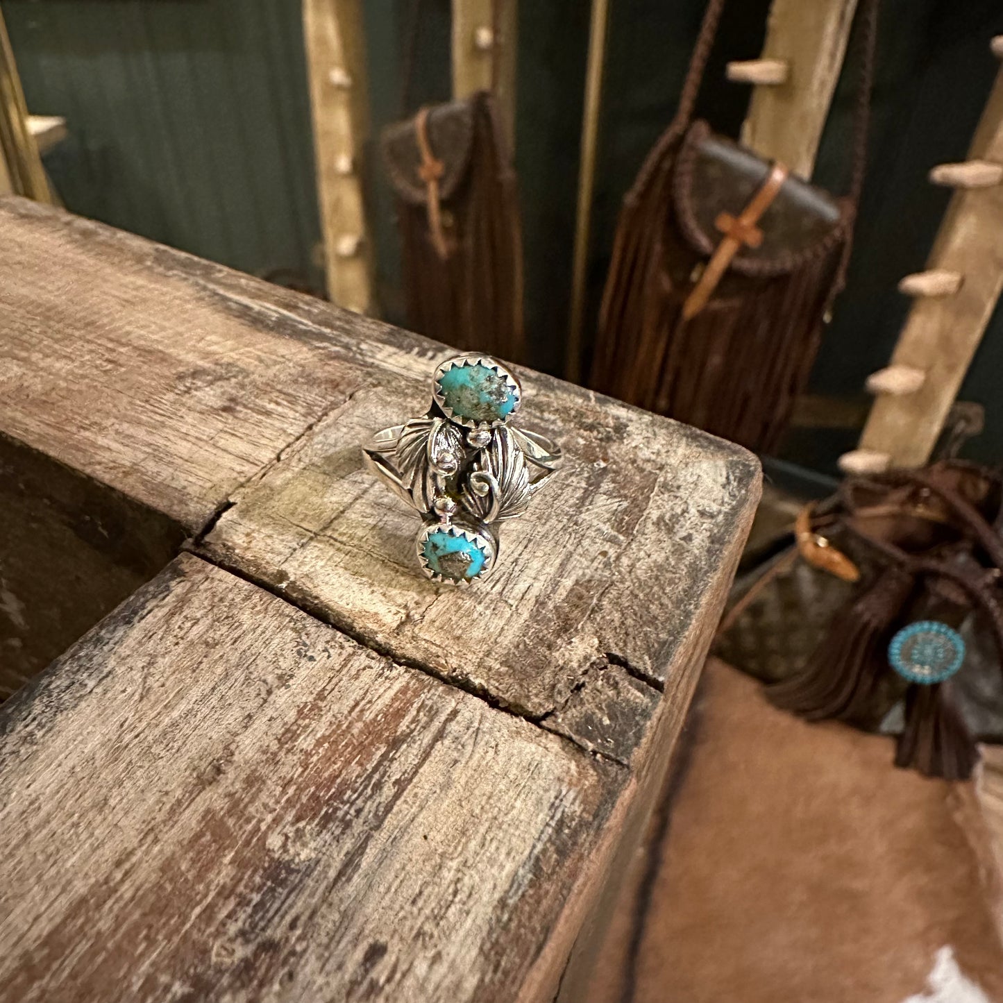 Two Stone Turquoise and Silver Ring High Voltage Ranch