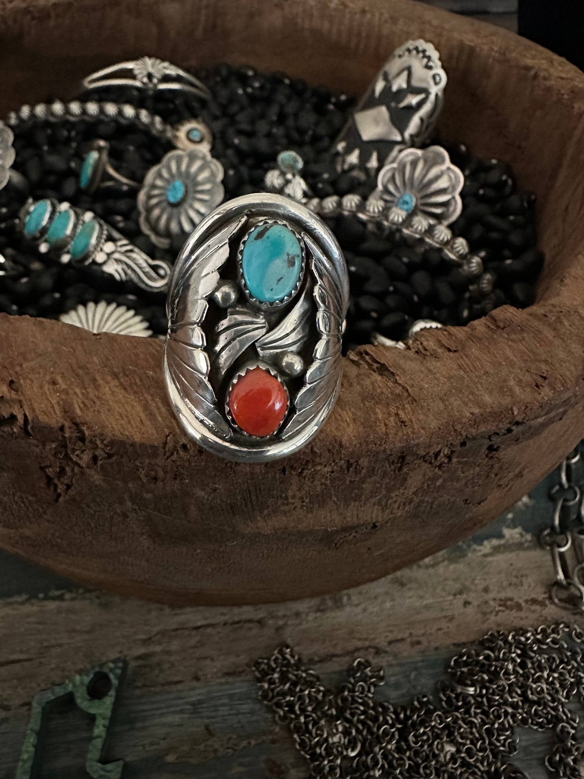 Vintage Turquoise Coral Ring High Voltage Ranch