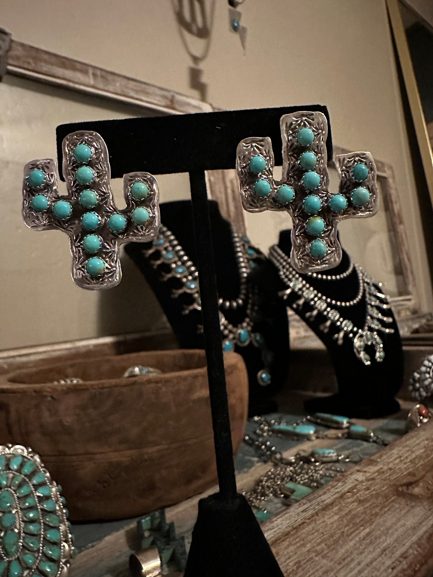 Handmade Sterling Silver Turquoise Cactus Earrings High Voltage Ranch