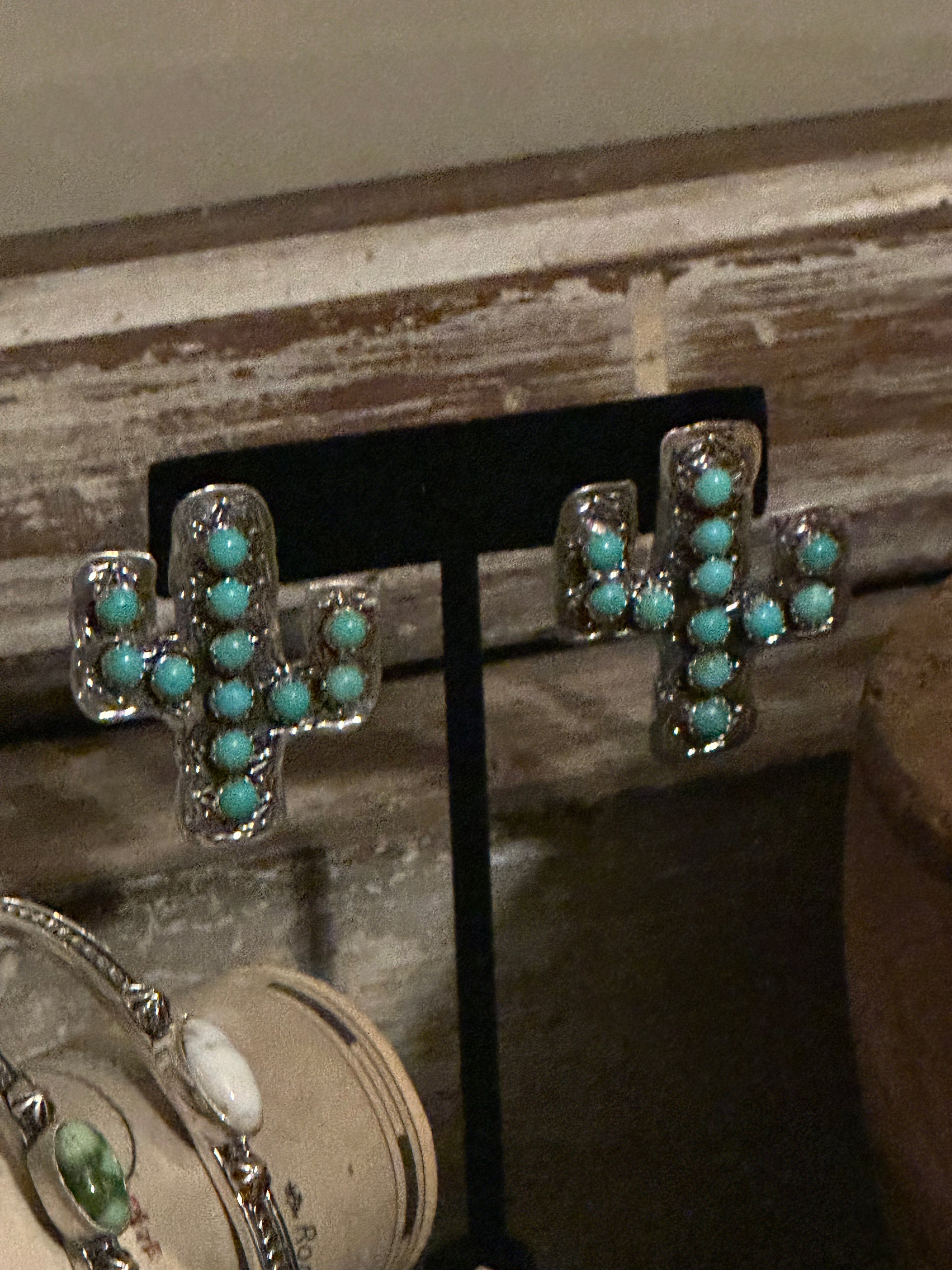 Handmade Sterling Silver Turquoise Cactus Earrings High Voltage Ranch