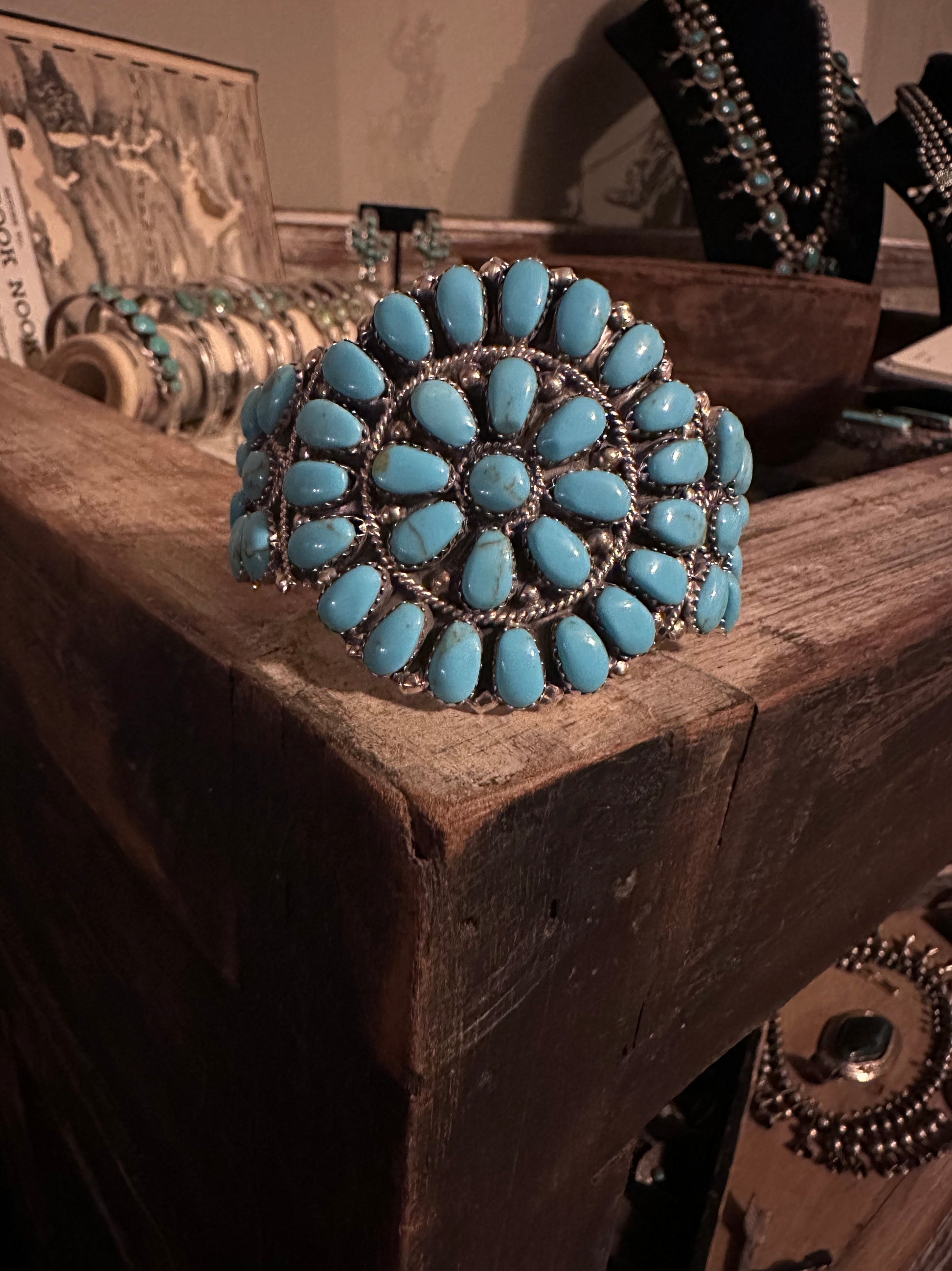 Handmade Turquoise Cluster Cuff Bracelet High Voltage Ranch