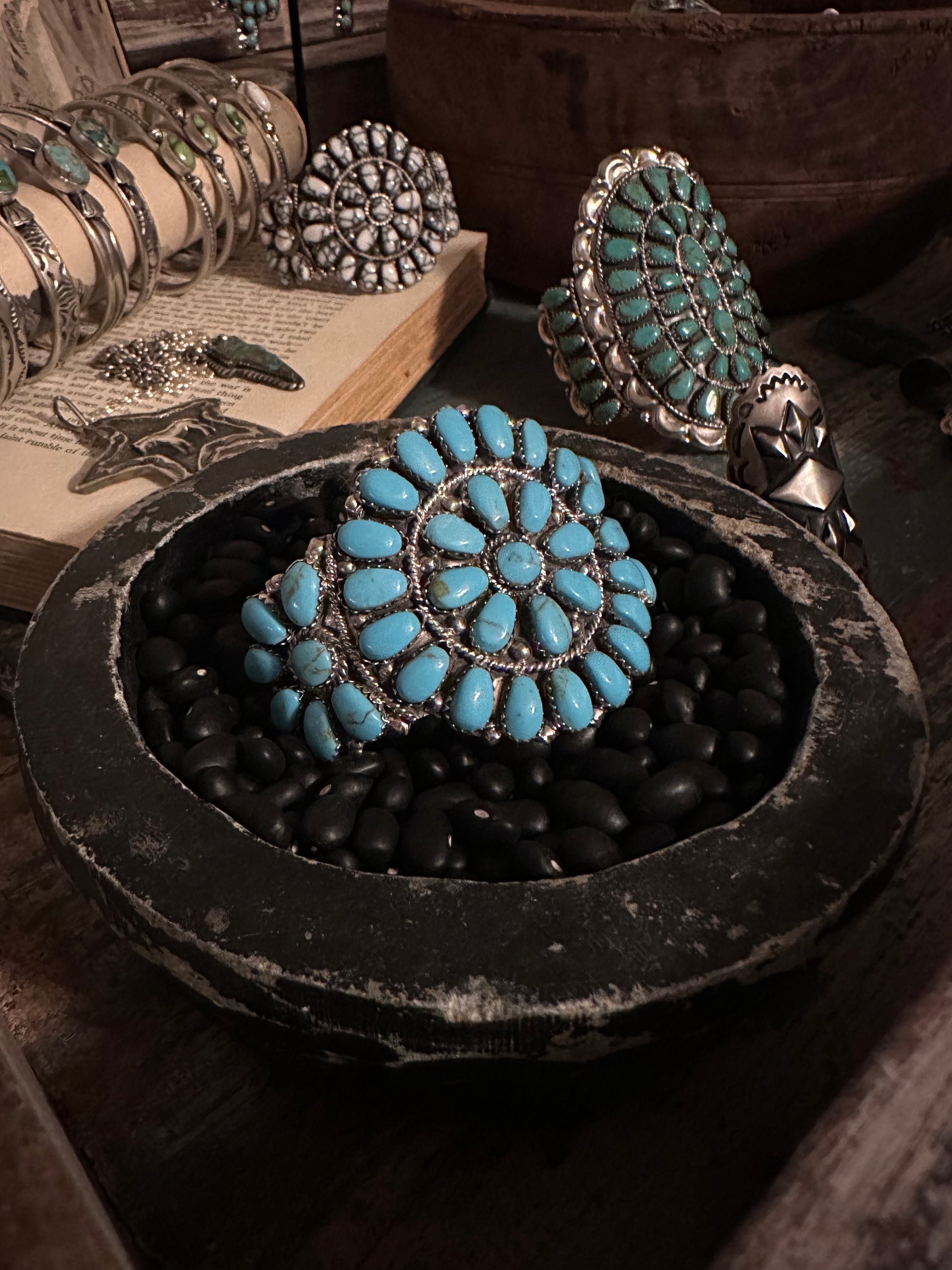 Handmade Turquoise Cluster Cuff Bracelet High Voltage Ranch