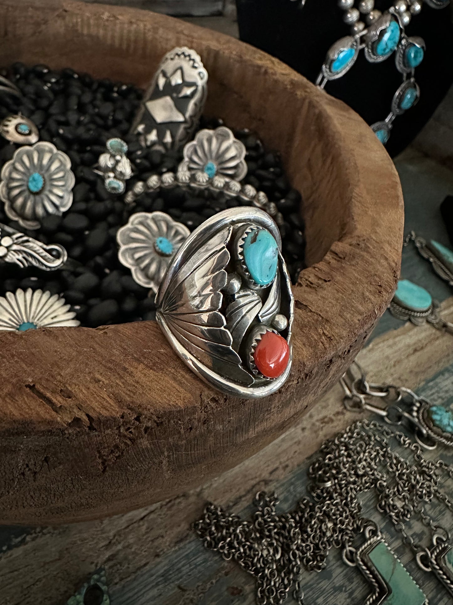 Vintage Turquoise Coral Ring